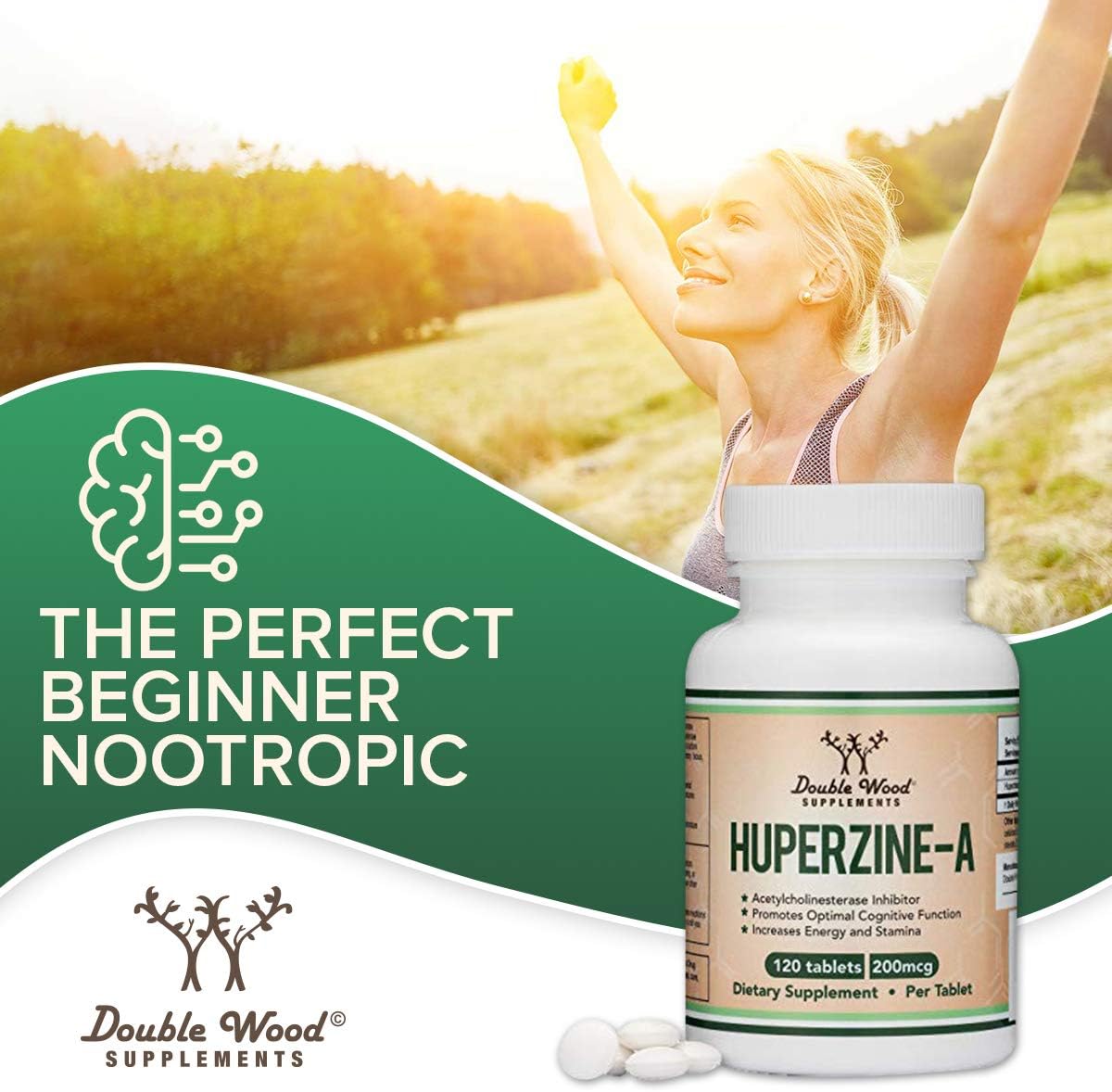 Huperzine A 200mcg (Third Party Tested) Made in The USA, 120 Tablets, Nootropics Brain Supplement to Promote Acetylcholine, Support Memory and Focus by Double Wood Supplements: Health & Personal Care