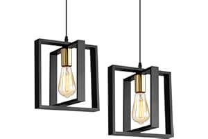 9MMML Black Pendant Lights Kitchen Island Set of 2, Farmhouse Hanging Lamp with 62'' Height Adjustable Cord, Small Wood Ceiling Pendant Light Fixture for Dining Room, Entryway, Foyer
