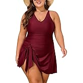 QXShyland Women Plus Size Swim Dress High Stretch One Piece Swimsuit Tummy Control Bathing Suits