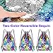 Pawliss Mermaid Reversible Sequin Drawstring Backpack with Bonus Slap Bracelet, Headband, Keychain Set, Magic Glittering Dance Bag, Rainbow, 5pcs