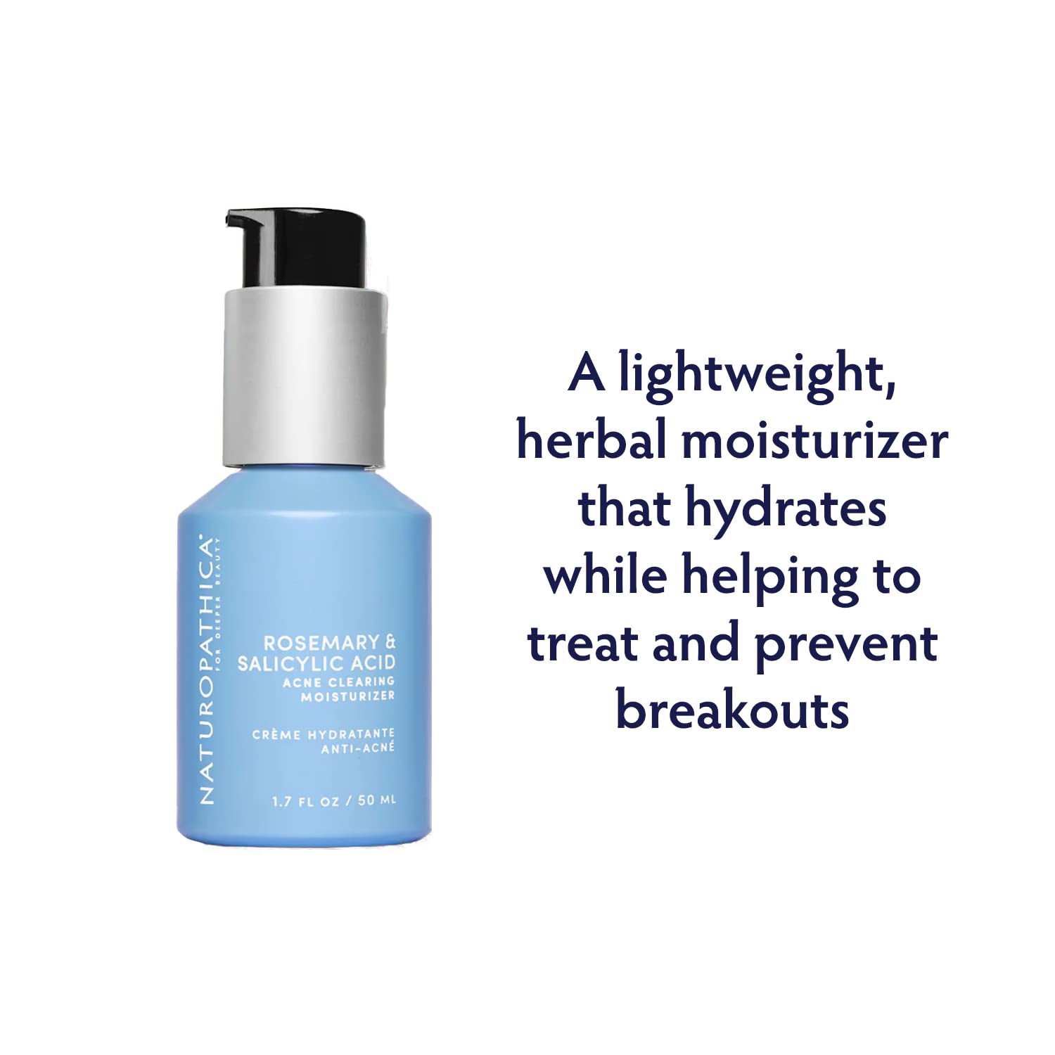 Naturopathica Rosemary & Salicylic Acid Acne Clearing Moisturizer, Lightweight Facial Moisturizer for Blemish-Prone Skin, Clarifying Face Cream for Men and Women, 1.69 fl oz