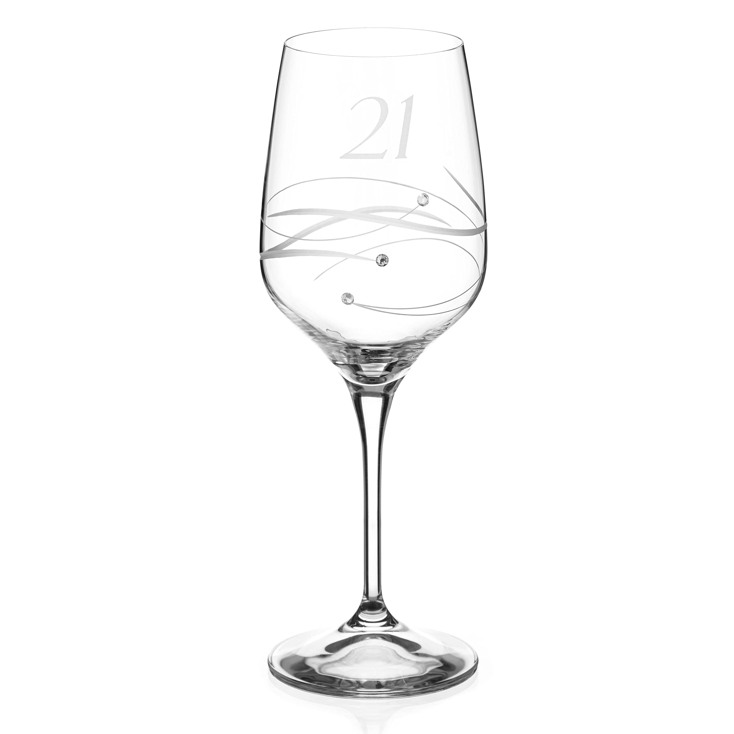 DIAMANTE 21st Birthday Wine Glass - ''Just for You - Single Wine Glass Present in Gift Bo1