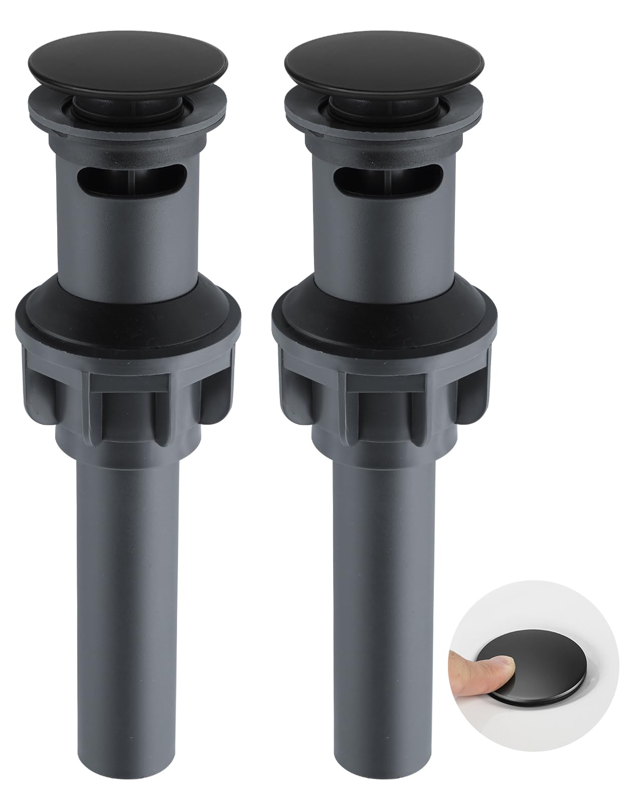 Photo 1 of 2Pack Bathroom Sink Drain with Overflow, Universal Pop Up Bathroom Sink Stopper for Vessel Sink, Push and Seal Vessel Sink Drainer Stopper, Anti-Clogging Strainer, Matte Black