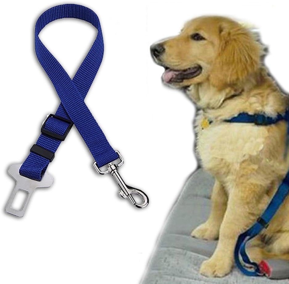 Dog Car Seat Belt 2 PCS Adjustable Pet Restraint Harness Travel Safety Leads (Blue)