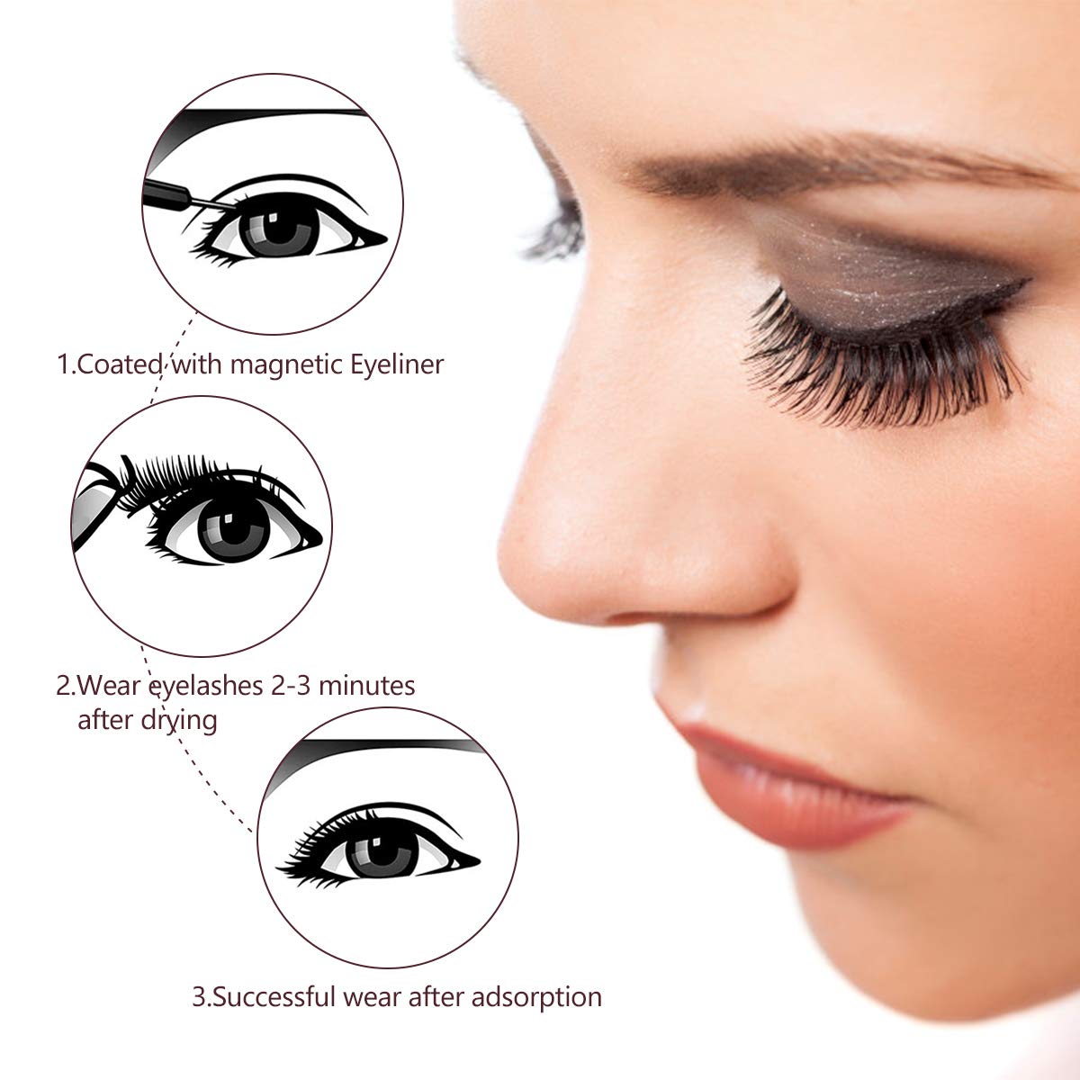 Magnetic Eyelashes Eyeliner Set, Waterproof Long Lasting Magnetic Eyeliner and Lashes Eyelashes Kit, Magnet 3D Eyelashes & 2 PCS Liquid Eyeliner with Eyelash Tweezers,Reusable Silk False Lashes set