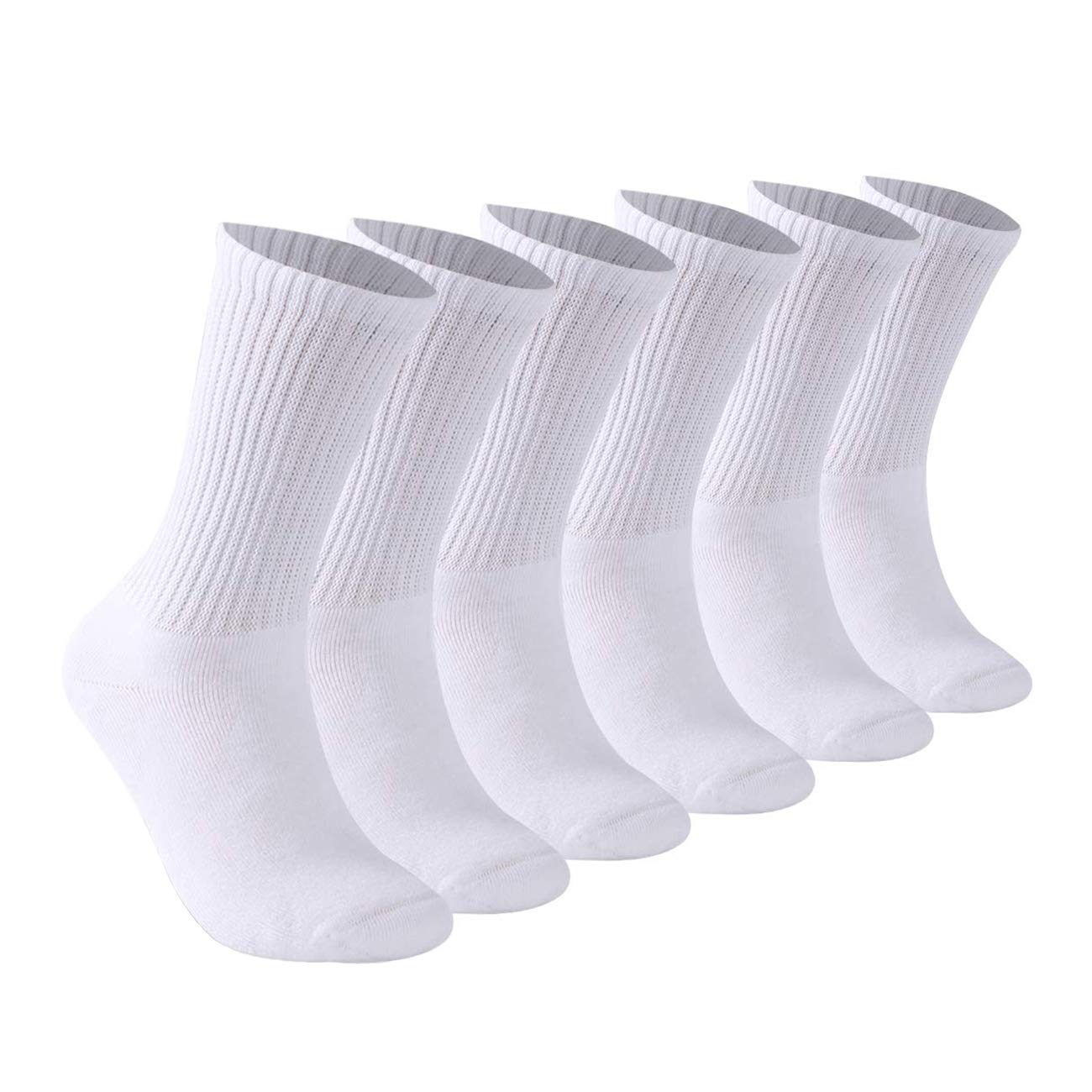Thread Linens 6 Pack Women Cotton Diabetic Non Elastic Loose Socks Soft Grip Wide Top Ladies Diabetic Socks for Poor Circulation Non-Binding Seamless Soft Top Socks Hosiery Size 4-7 (White - 6 Pairs)