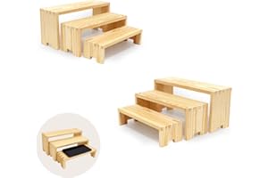 Yikaroeli Display Wood Risers Wooden Stand 3 Tier Wood Racks Decorative Rectangular, 2 Set 6 Piece Cupcake Stands Cologne Perfume Organizer Showcase Items(Nature)
