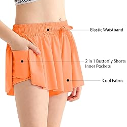 Girls Athletic Shorts Orange Flowy Butterfly Shorts