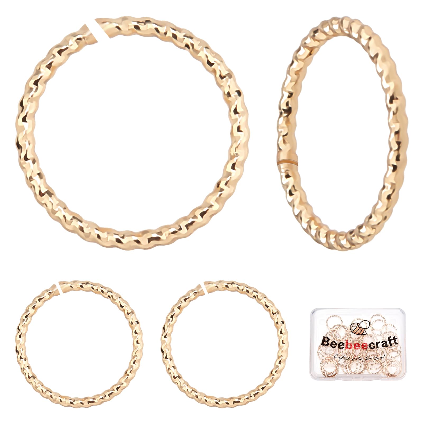 Beebeecraft 50Pcs/Box Twisted Open Jump Rings 18K Gold Plated Jump Rings Connectors 12mm O Rings for DIY Earring Bracelet Necklace