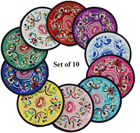 Drink Coasters - NUIBY Cup Coaster Set - Cup Mat Placemat, 10pcs/Set (Cloth Embroidery)