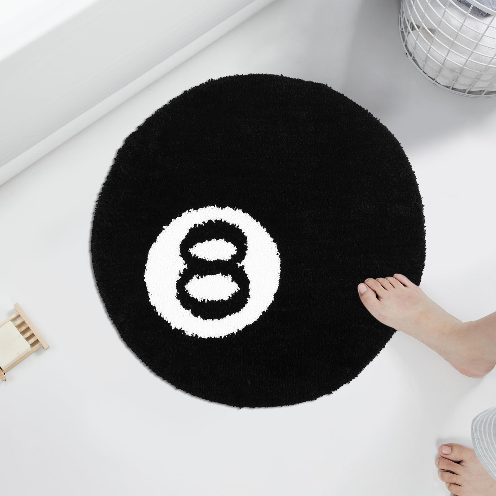 Eummy 8 Ball Rug 60cm Circle Rug Black Round Tufting Soft Chair Pad Anti-Slip Flocking Floor Mat Rugs Washable Aesthetic Billiard Ball Carpet Cool Rugs for Bedroom Living Room Home Party Decoration