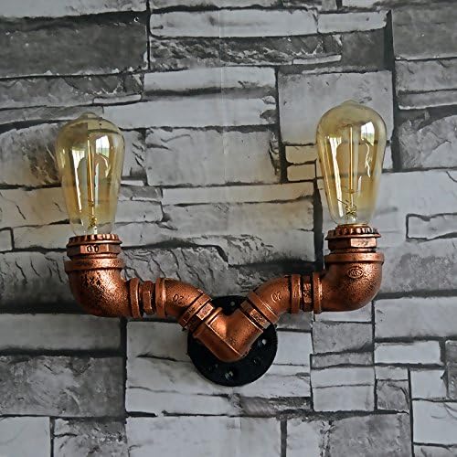 Rutic Water Pipe Wall Light E27 Vintage Sconce 2 Light Bulb Holders For Restaurant Cafe Bar Home Rust Color [Energy Class A+] (Not Include Bulb)