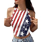 Eciodci Women's American Flag Crop Top USA Patriotic 4th of July Soft Summer Sleeveless USA Flag Crop Tank Tops for Women