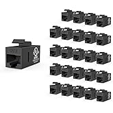 VCE UL Listed CAT6 Keystone Coupler PoE, Black, 25-Pack | UL Listed |10Gbps High Speed | PoE Support｜Female to Female | CAT6/CAT5E/CAT5｜Ethernet Cable Extender