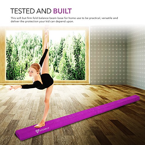 Folding Gymnastics Balance Beam 9ft Long for Kids Toddlers Training Indoor at Home - Build Confidence in Your Child Tumbling Practice Performance - Suede Floor Balancing Beam Lightweight Portable
