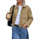 Tankaneo Womens Cropped Casual Jackets Zip Up Lightweight Utility Anorak Coat Military Safari Short Jacket with Pockets