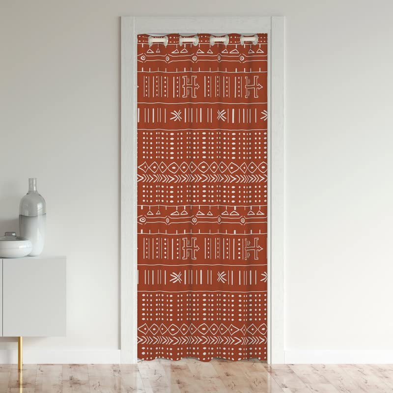 Boho Doorway Curtains Privacy Rusty Red Bohemian Geometric Closet Door Curtain for Bedroom 30%-50% Blackout Room Darkening Thermal Insulated Curtain Drape for Doors Windows 1 Panel 106x203cm