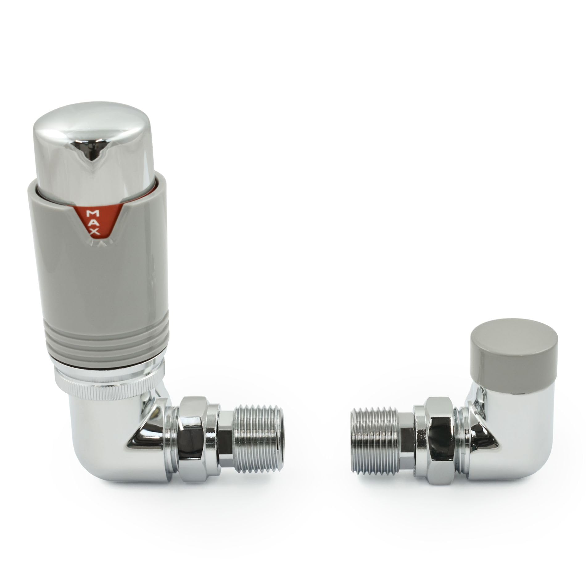 Thermostatic Radiator Valve Chrome & Silver-Grey Corner TRV – Style (Chrome & Silver-Grey) — image 1