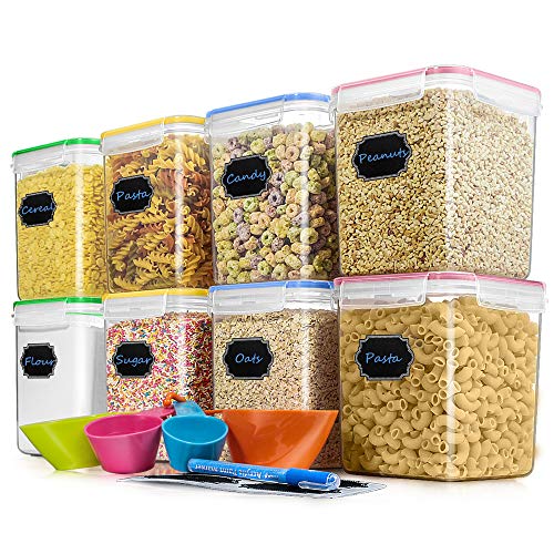 Cereal Container Food Storage Containers, Blingco Set of 8 (2.5L/85oz) Airtight Dry Food Storage Containers with Lids - BPA Free Plastic for Flour, Sugar, Cereal and Pantry Storage Containers - Thumbnail 7
