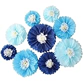 Mybbshower Handcrafted Blue Tissue Paper Flowers Large 10''-8''- 6'' Boy Baby Shower Photo Backdrop Birthday Party Wall Decor Pack of 9
