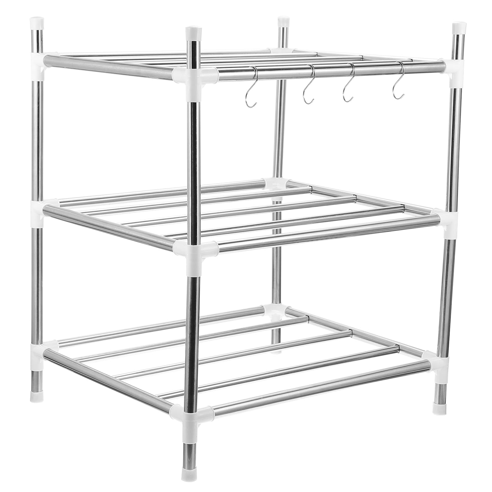 Housoutil Metal Shelving Unit, Three-Layer Shelving Unit, Silver Standing Shelf Units, Shelving Units for Storage, Multifunctional Stainless Steel Shelf Unit for Storage