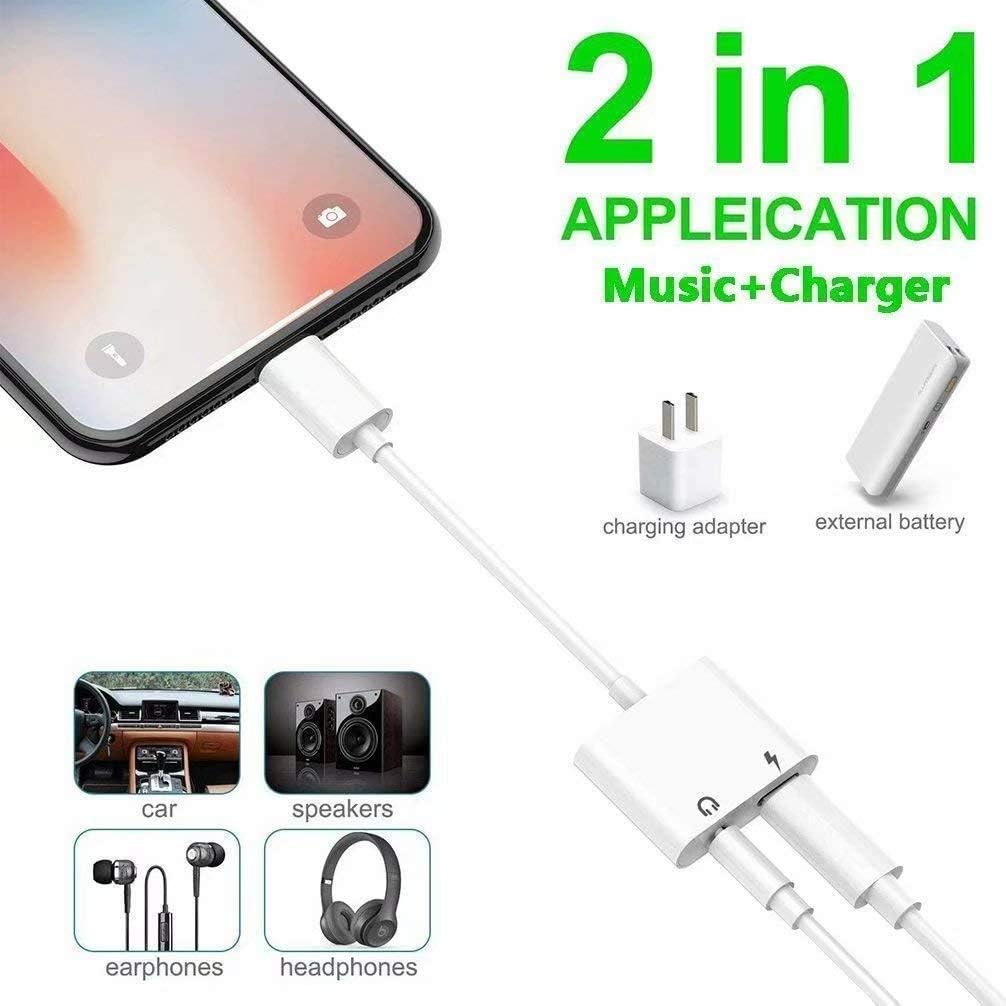 [Apple MFi Certified] Headphone Adapter for iPhone,2 in 1 Lightning to 3.5mm Headphone Audio Splitter Adapter AUX Connector Charger Cable Compatible with iPhone 12/12 Pro/11/XS/XR/X 8 7/iPad: Electronics