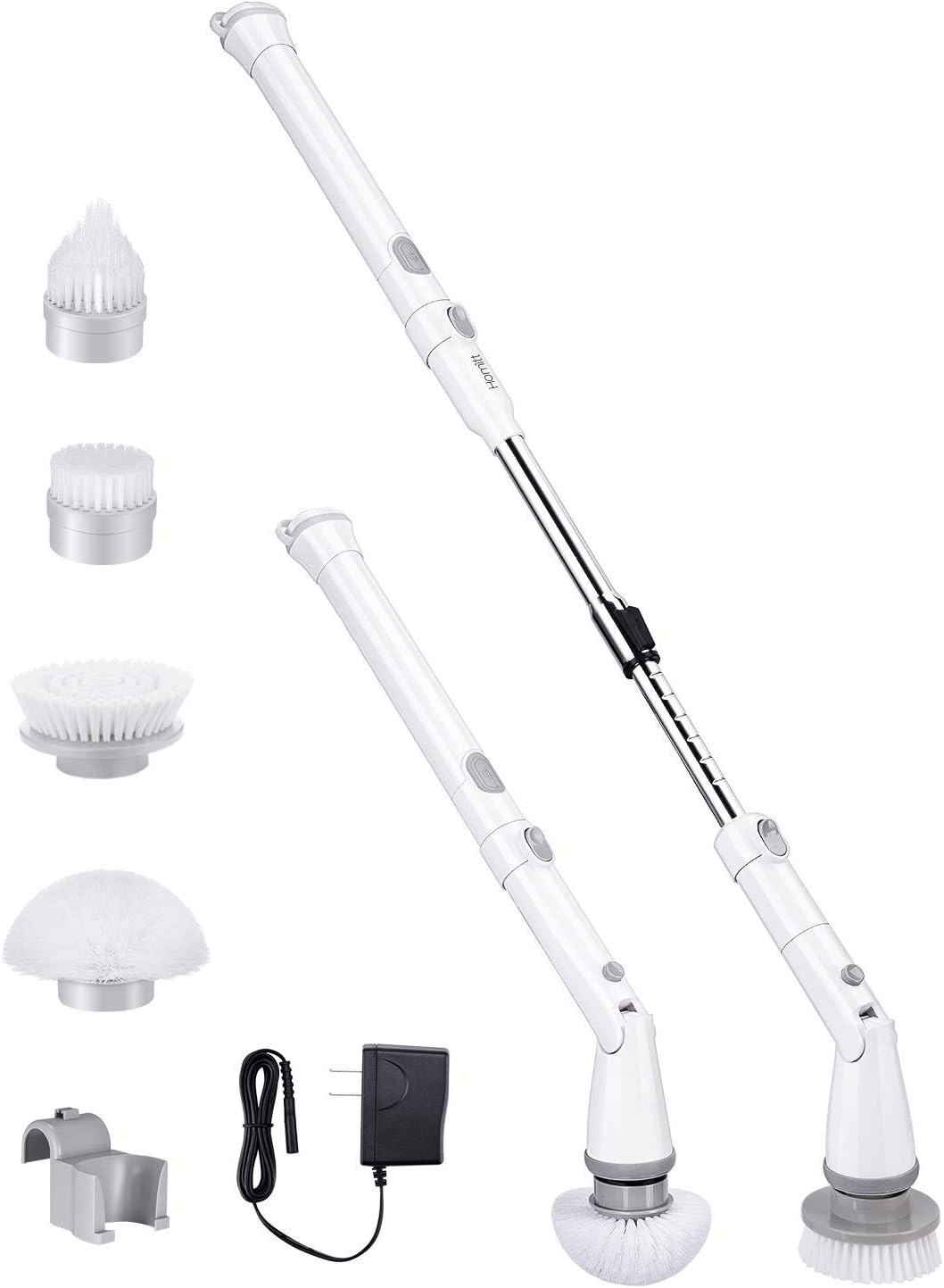 Homitt Electric Spin Scrubber with Rechargeable Battery, 360 Power Tile Scrubber with 4 Multi-Purpose Replaceable Shower Scrubber Brush Heads, 1 Extension Arm for Bathroom, Tub, Floor: Home & Kitchen
