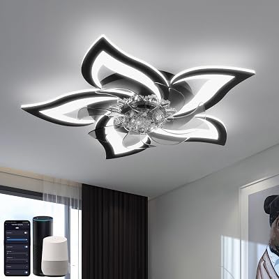 YUNLONG Smart Ceiling Fan with Lights Alexa Google Assistant Black
