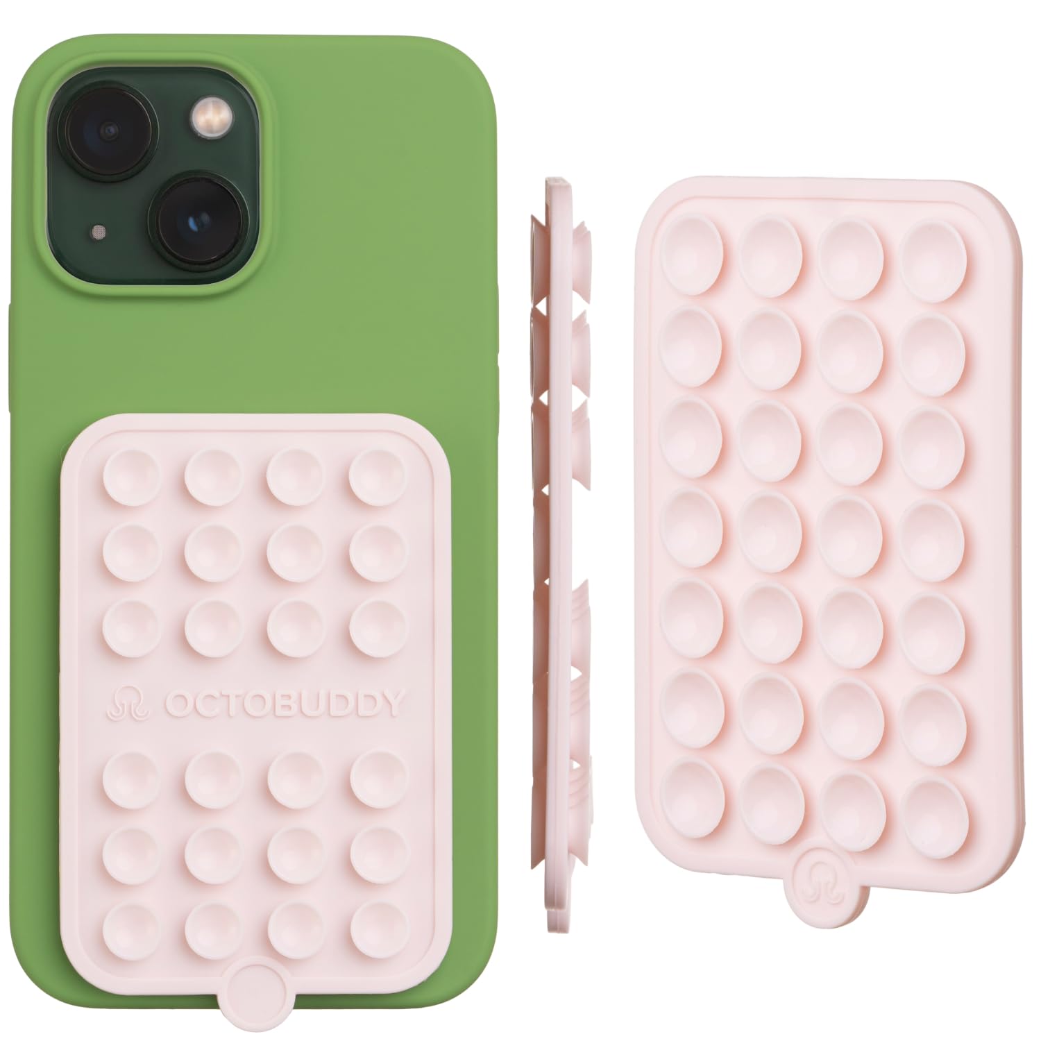 OCTOBUDDY Double - Silicone Double-Sided Suction Phone Case Detachable Mount - Hands-Free, Strong Grip Holder for Selfies & Videos - iPhone & Android Compatible - 2.5″ x 3.75″, Chalk Pink