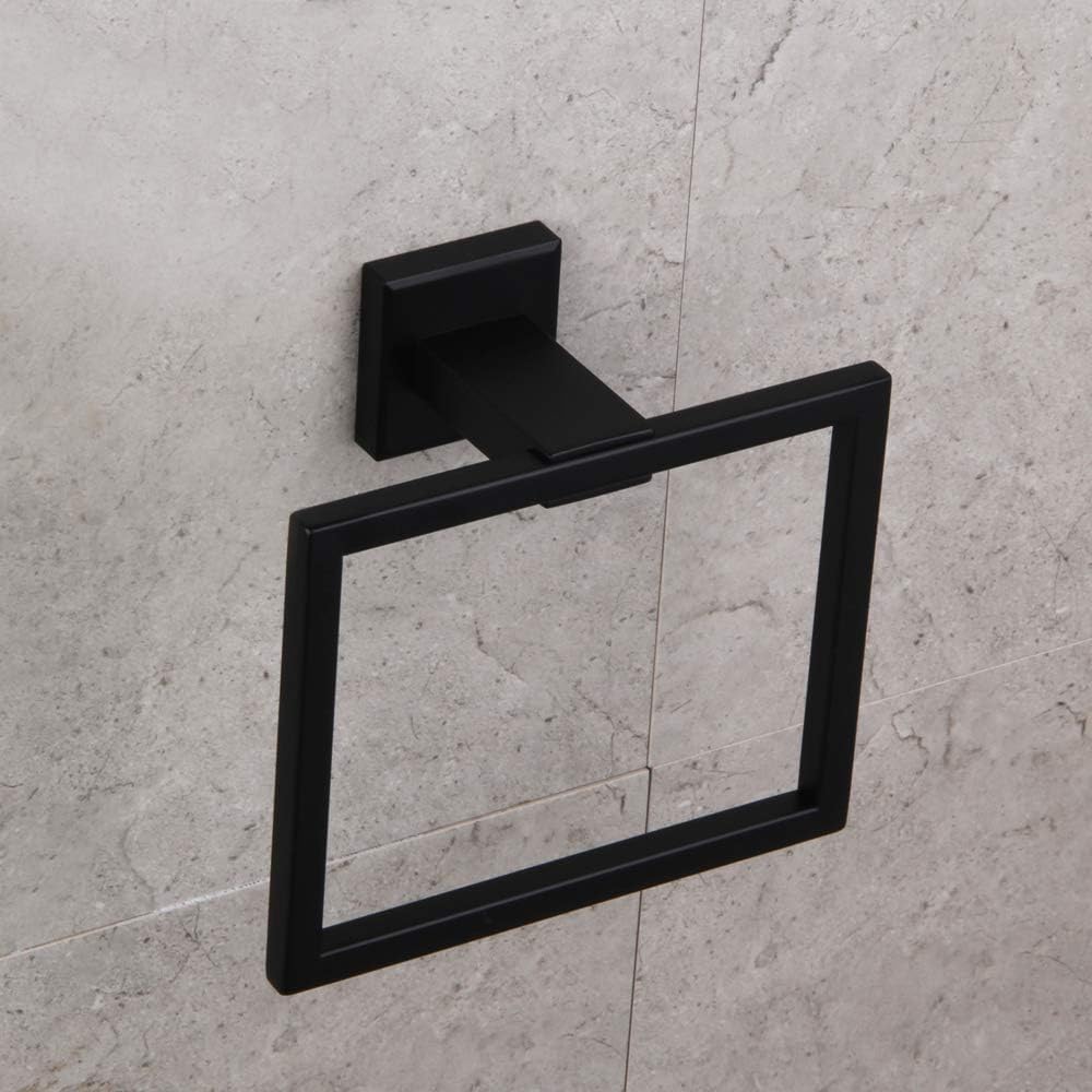 GERZWY Modern Black Towel Holder SUS304 Stainless Steel Towel Hanger Towel Ring for Bathroom Lavatory Wall Mount Contemporary Style JG1906-BK - - 