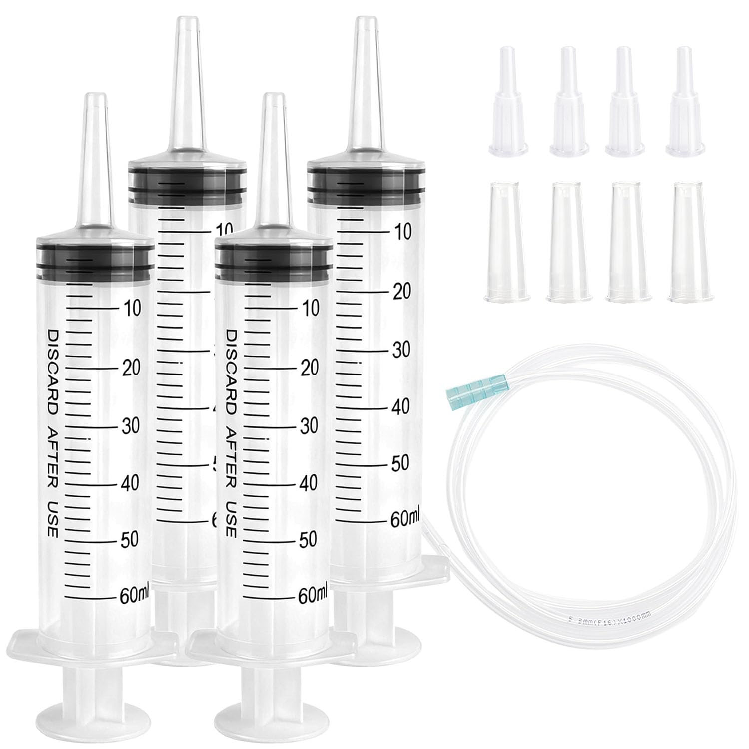 Photo 1 of 60cc Plastic Syringe - Large Syringe for Liquid with 40" Tubing, Syringes for Liquid, 4 Pack