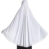 Muslim Women's Instant Big Hijab Jersey Turbans Khimar Abaya Soft Prayer Scarf, 1pc Lace
