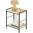 HOMIDEA Small End Table, Side Table 17 inch, Narrow Nightstand Bedside Table, Sofa Entryway Table, Coffee Table, with Black Metal Frame, for Bedroom, Livingroom, Bathroom - White Oak