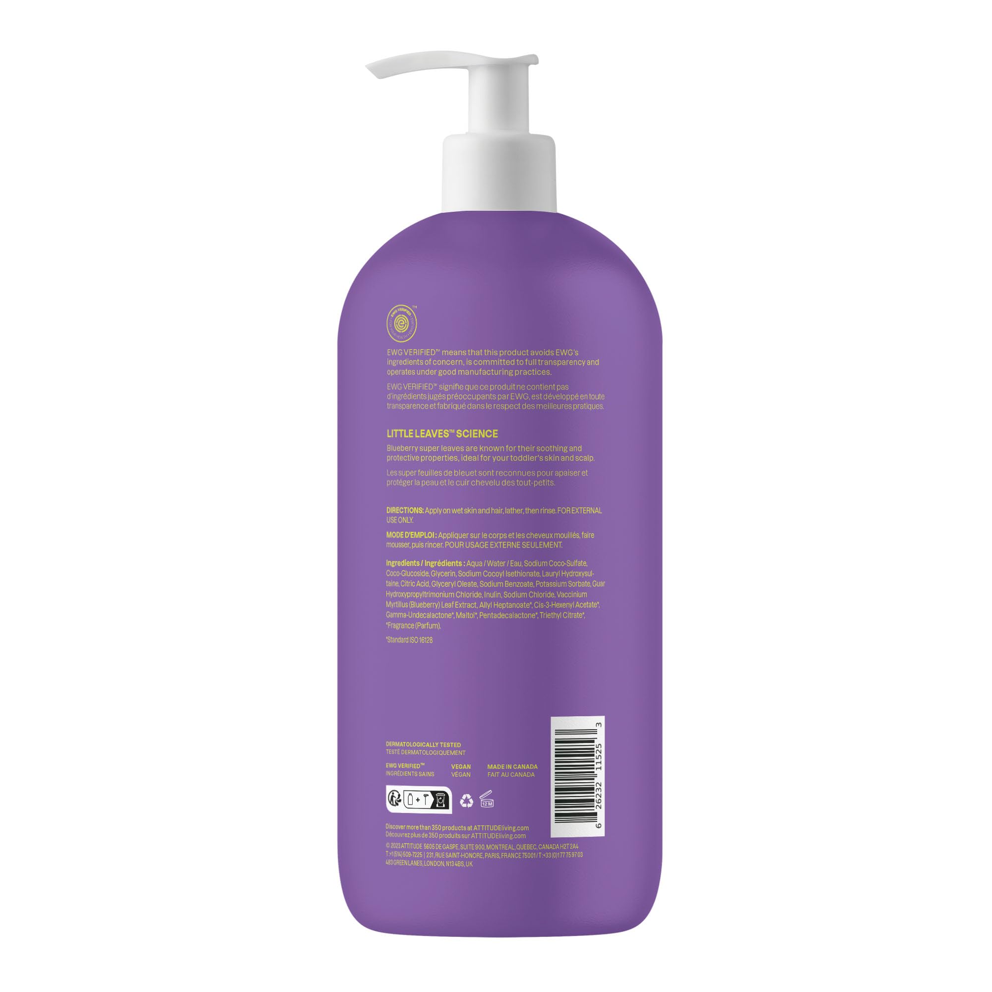 ATTITUDE Shampoo and Body Wash for Kids, EWG Verified Hair and Body Cleanser, Dermatologically Tested Soap, Plant and Mineral Based Bath Products, Vegan, Vanilla and Pear, 32 Fl Oz