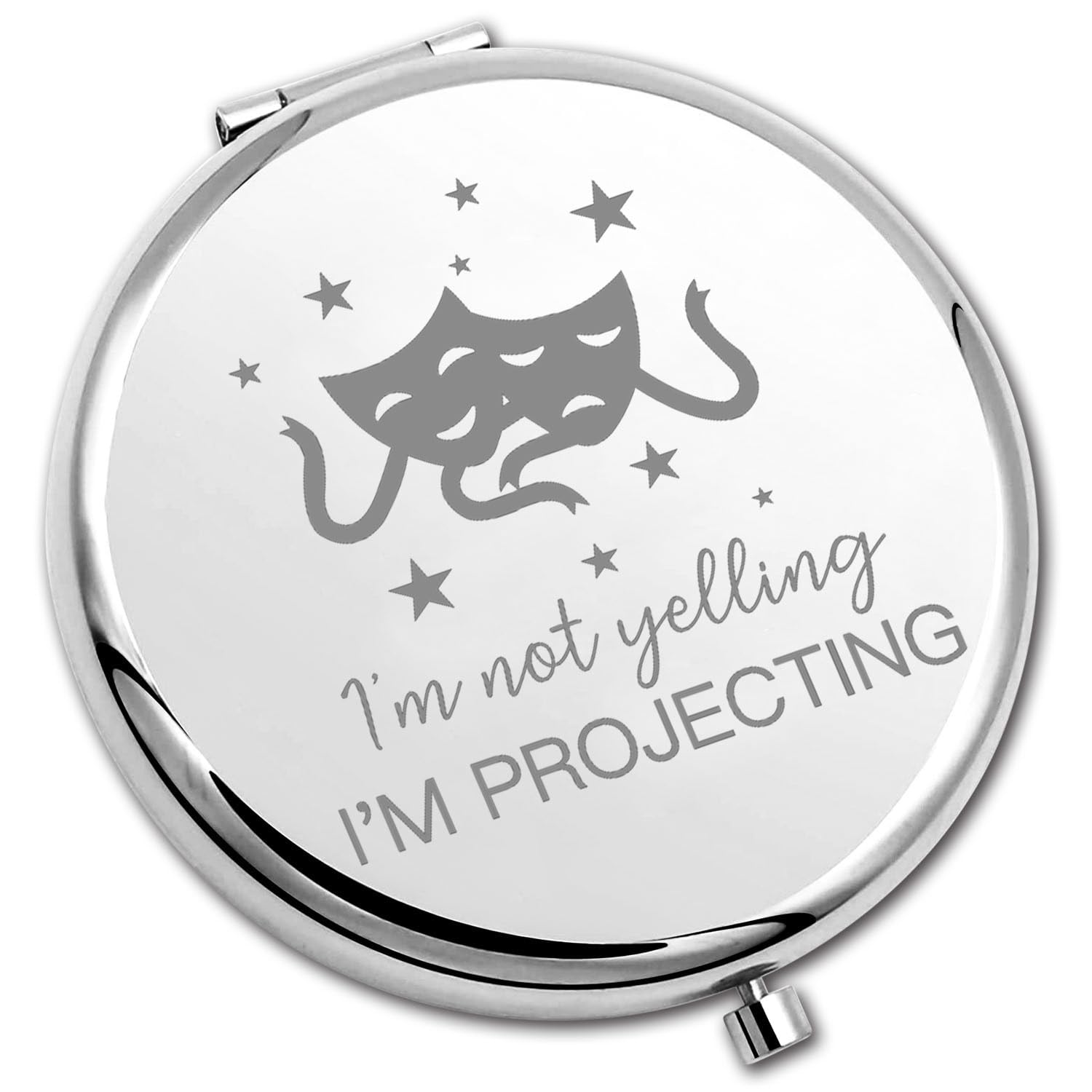 PLITI Drama Compact Mirror Theatre Gift I'm Not Yelling I'm Projecting Comedy Tragedy Mask Pocket Mirror For Actor Actress (Yelling Projecting CM U)