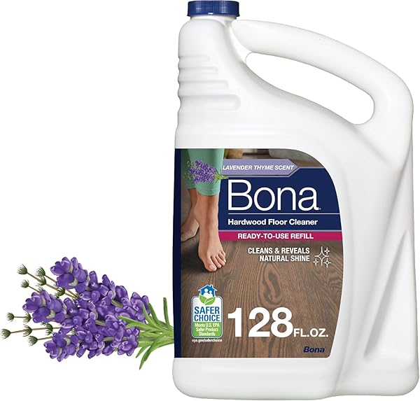 BONA HARDWOOD FLOOR CLEANER REFILL – 128 FL OZ – LAVENDER THYME SCENT – RESIDUE-FREE FLOOR CLEANING SOLUTION SPRAY MOP AND SPRAY BOTTLE REFILL – FOR WOOD FLOORS
