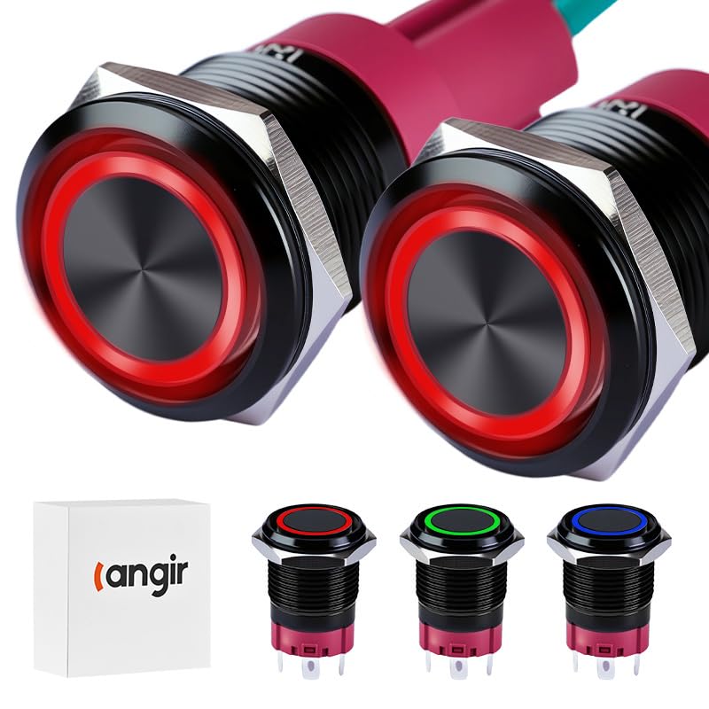 Photo 1 of 15Amp Push Button Switch?19mm(0.75") 12V-24V Latching Push Button Switch AC/DC IP67 Waterproof LED Angel Eye Light On and Off with Wire Socket red