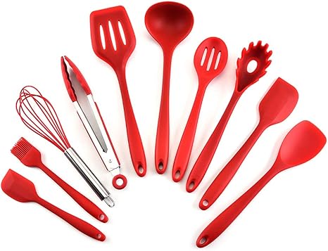 Amazon Com Silicone Cooking Utensil Set Esonmus 10pcs Kitchen Utensil Set Bpa Free Non Stick Heat Resistant Cookware Set Red Kitchen Dining