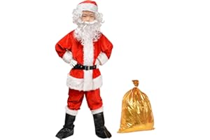 MongByYa 9 PCS Kids Santa Claus Costume Suit Boys Santa Costume Suit Children's Christmas Halloween Costume Cosplay Outfit