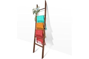 KINGLIVE 6-Tier Decorative Wooden Blanket Ladder - 5.5 Ft Towel Rack and Wall-Leaning Quilt, Farmhouse Style, Ideal for Living Room, Bathroom, Bedroom - Not for Climbing (Carbon Brown)