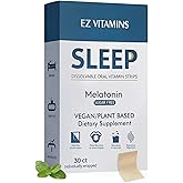 EZ VITAMINS Dissolvable Oral Sleep Strips with 5 mg Melatonin, Valerian Root, L-Theanine and Vitamin B6 - Fresh Mint Flavor, No Water Needed, Works Faster Than Gummies, Sleep Support Oral Strips, 30ct
