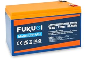 Fukuai 12V 7.2Ah Deep Cycle LiFePO4 Battery, 2000+ Cycles Rechargeable Lithium Ion Phosphate Battery Built-in BMS, Perfect for Solar Power, Fish Finder, Kids Scooters and Speaker