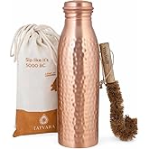 TATVARA Pure Copper Water Bottle (34 oz), 100% Handmade Ayurvedic Drinking Water Bottle with Leak-Proof Lid, Includes Cleaning Brush & Gift Pouch, BPA-Free Rustic Hammered Copper Bottle