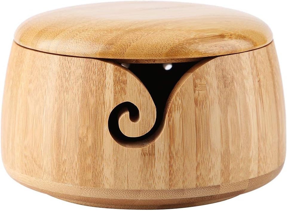 Wooden Yarn Bowl, Bamboo Yarn Bowl Yarn Holder Bamboo Yarn Bowl Wool Yarn Bowl with Removable Lid for Knitting and Crocheting