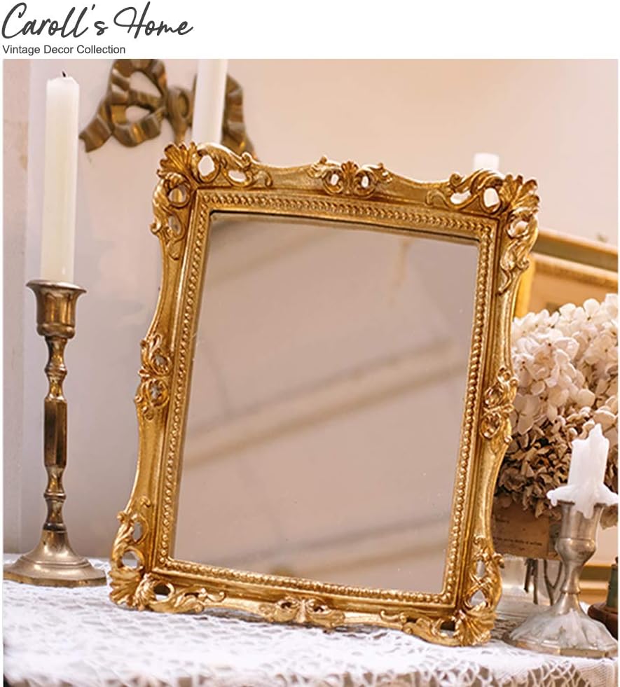 Caroll's Home Artistic Square Gold Wall Mirror, Elegant Decorative Vintage Baroque Wall-Mounted Mirror, Luxury Antique European Home Décor for Bedroom, Hallway, Living Room (Square Gold): Furniture & Decor