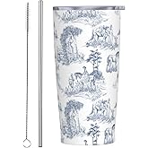 JASROTAO Countryside Landscapes Tumbler, Old French 20oz Stainless Steel Insulated Travel Tumblers,Travel Coffee Mug with Lid and Straw Cups Gifts for Women Men
