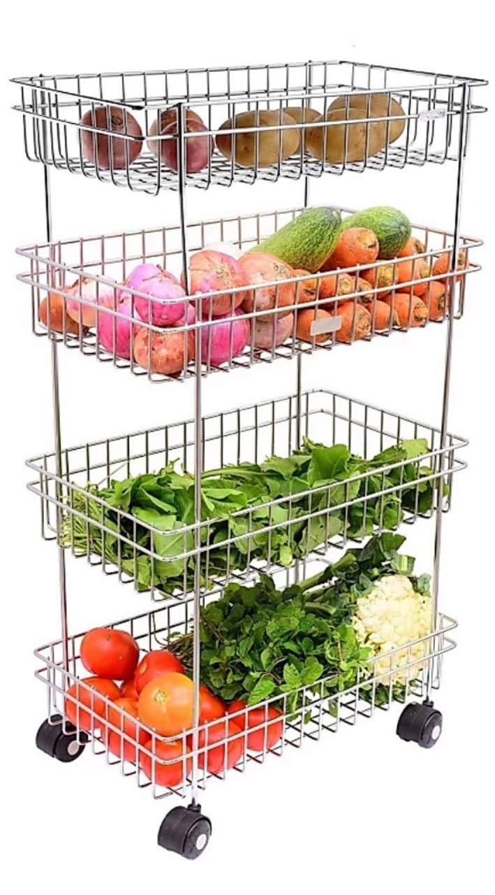 ASHLAS 4 Layer Stainless Steel Kitchen Trolley Rack Fruit Vegetable