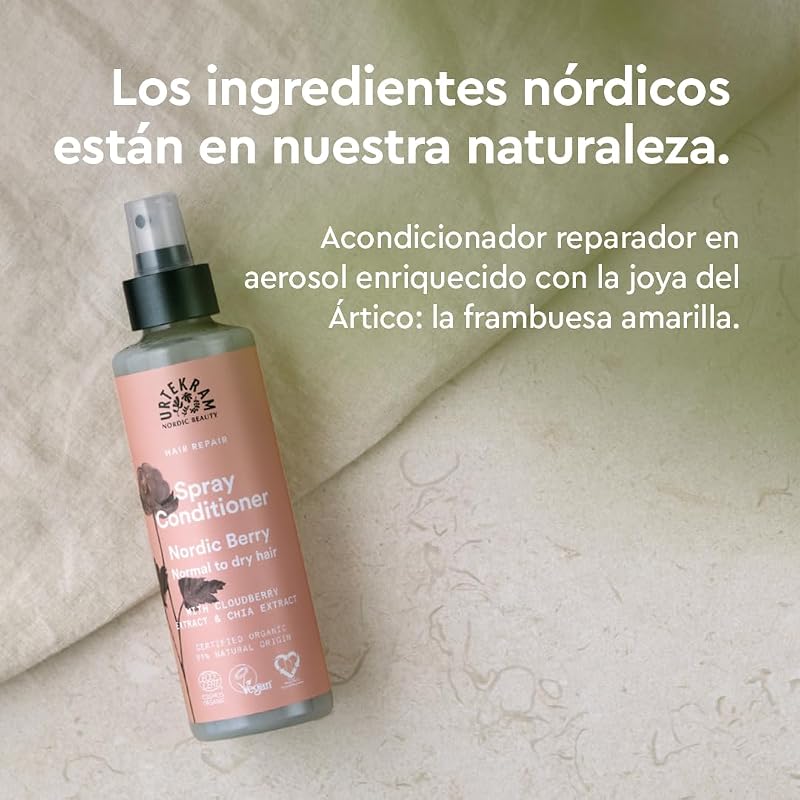 Acondicionador en Spray Nordic Berry – 250 ml – Sin Aclarado – Para Cabello Normal o Seco – Con Chía, Aloe Vera y Mora Nórdica – Vegano y Natural – Hidratación Ligera, 250 ml