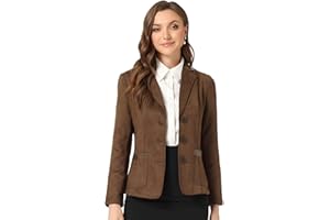 Allegra K Faux Suede Jacket for Women's Lapel Collar Button Front Long Sleeve Blazer