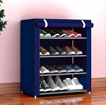 Zizer 4 Layer Multipurpose Portable Folding Shoes Rack/Shoes Shelf/Shoes Cabinet with Wardrobe